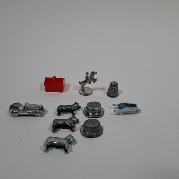 VTG Lot 10 Monopoly Token Pawn Car Dog Hat Thimble Horse Hotel Wheelbarrow - Picture 1 of 5